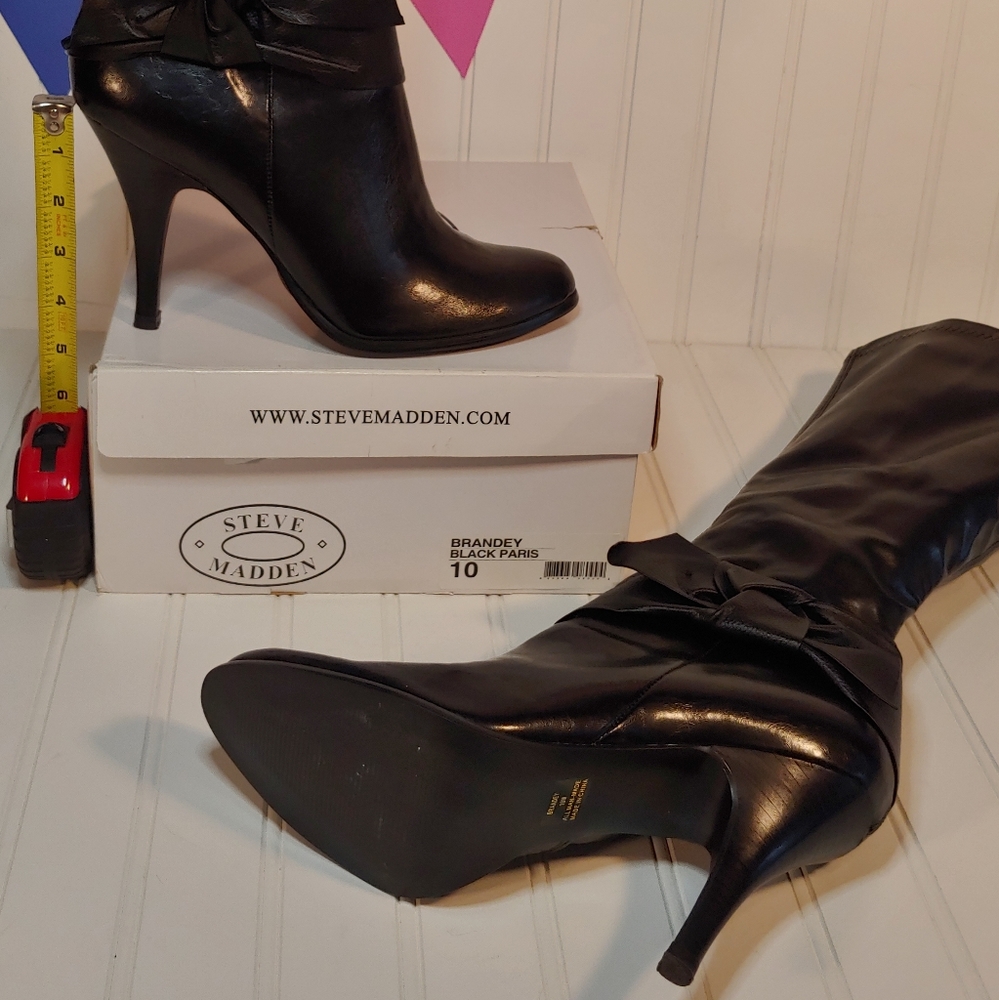 Steve Madden Brandey Black Paris Heeled Boots size 10 - Picture 6 of 16